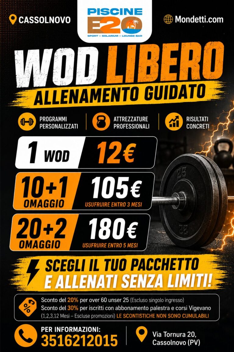 Wod Libero e Allenamento Guidato alle Piscine E20 di Cassolnovo